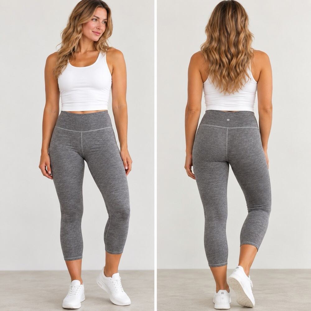 Lululemon Align High Rise Crop 21” Heathered Gray Black Size 10 Leggings Pants